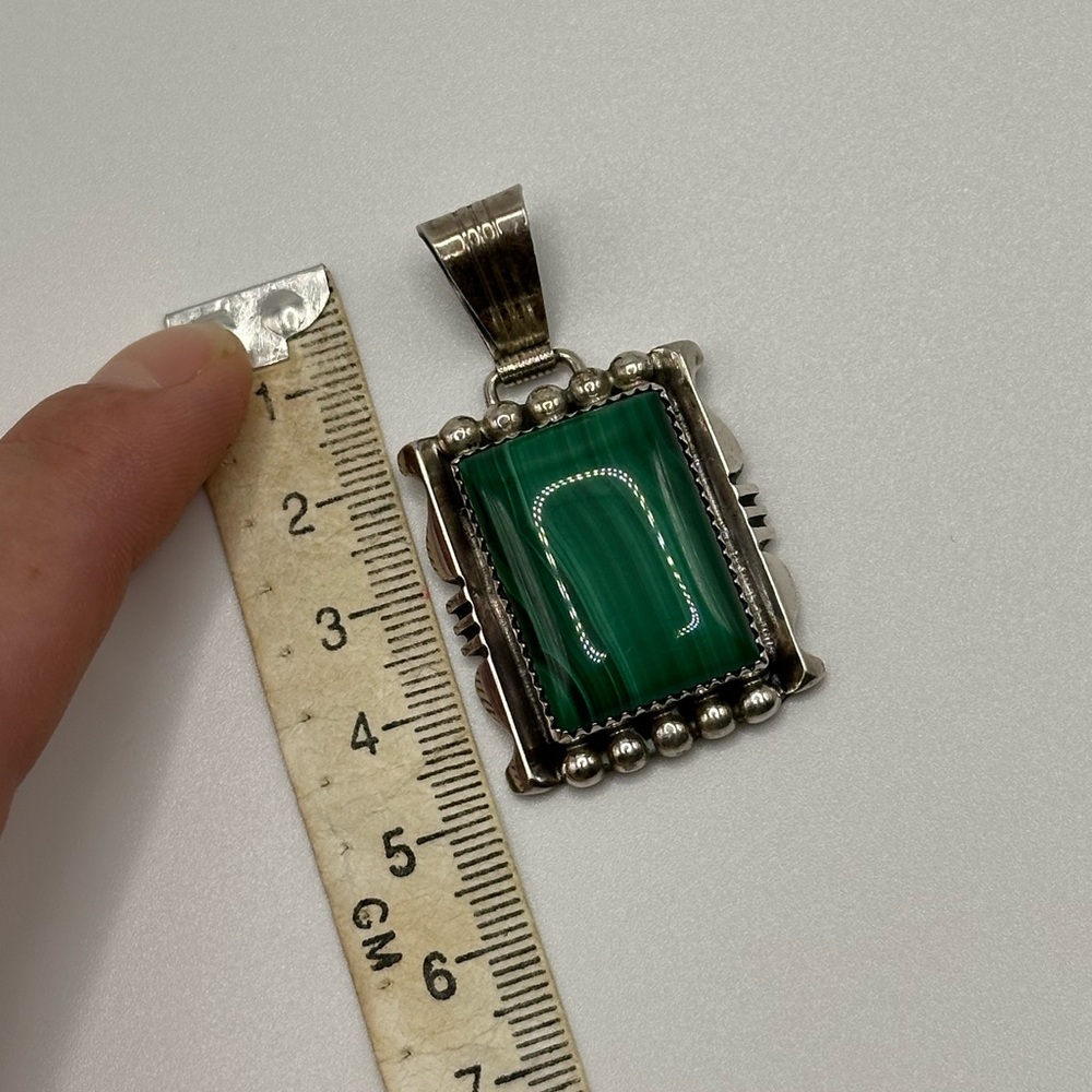 Ltb Signed Malachite Rectangular Pendant In Sterl… - image 6